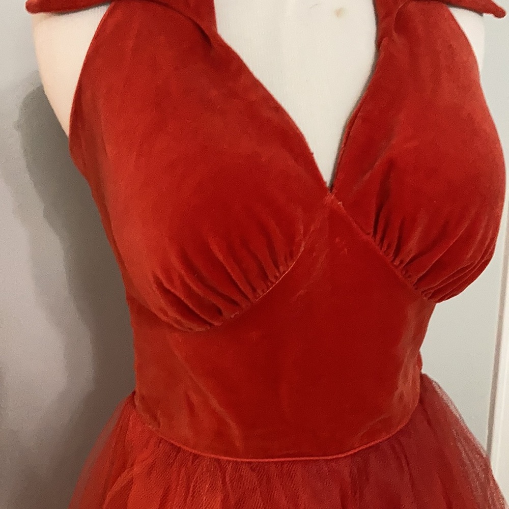 Blood Orange Vintage Velvet and Tulle Ballgown w/ matching Bolero prom - Picture 4 of 11